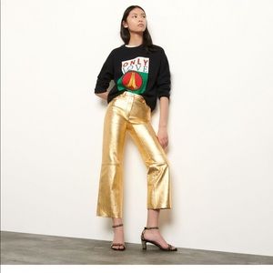 Sandro Paris Gold Women's Metallic Leather Trousers/Pants Sz 38 (New with Tags)